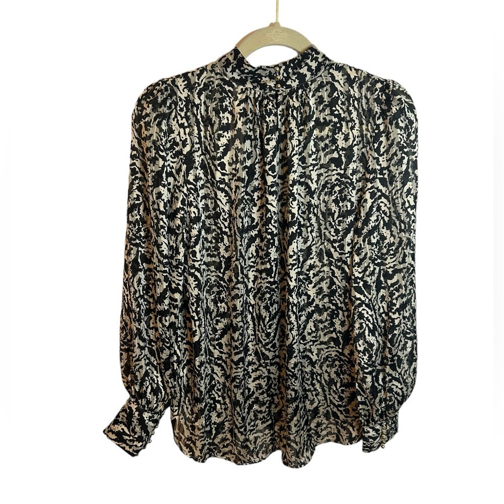 H&M Black and Cream Patterned Long Sleeve Blouse